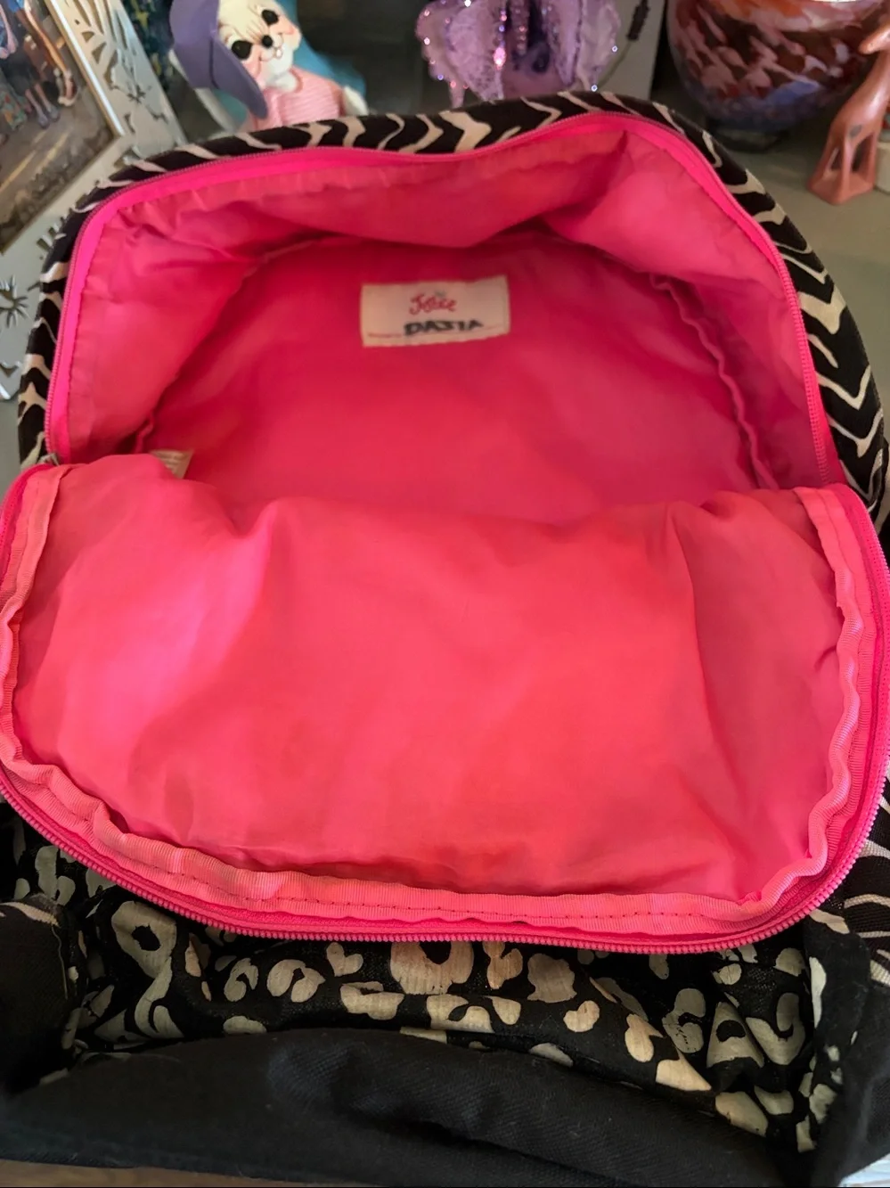 Justice Black & White Leopard Backpack with Pink Accents